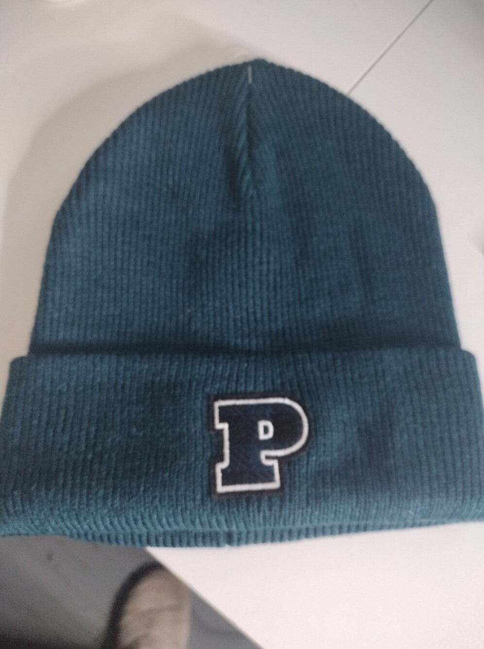 PINK Victoria's Secret Teal Ribbed Beanie with 'P' Patch